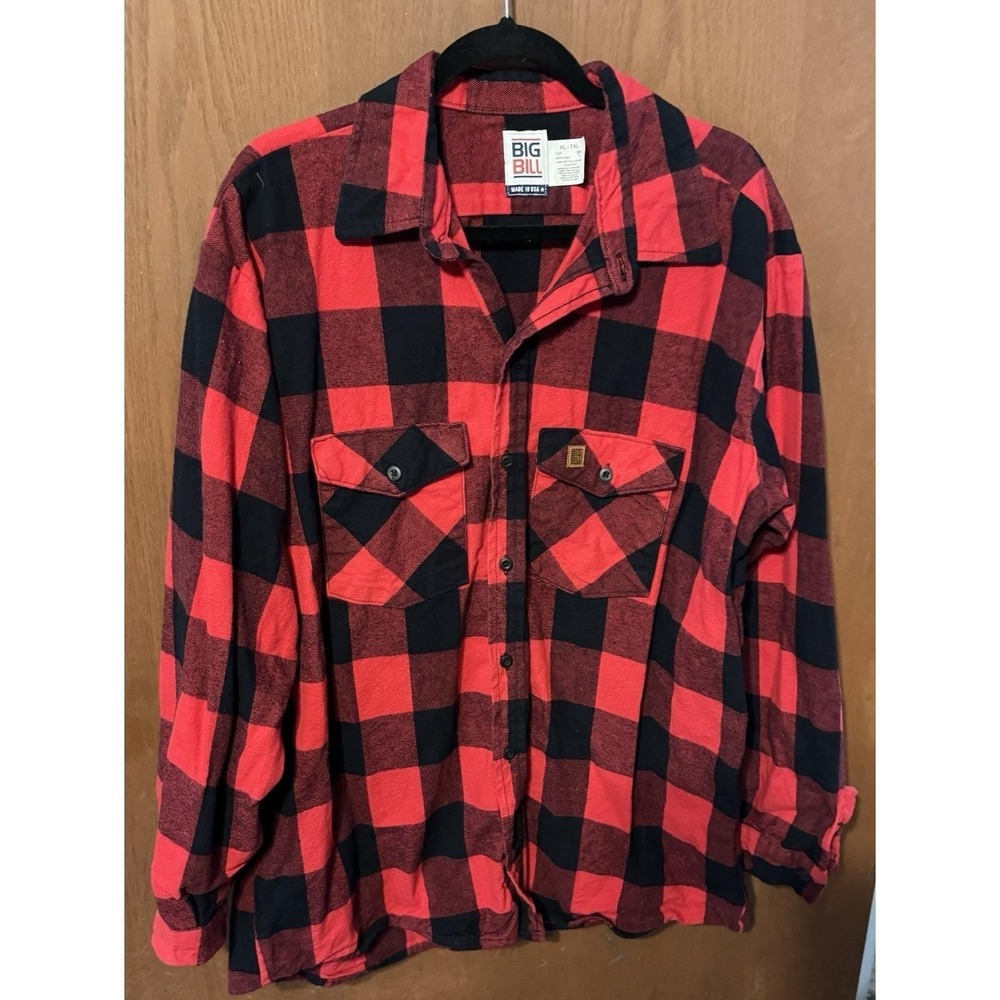 Vintage Big Bill Heavyweight Flannel Red Black Plaid USA MADE Sz XL TALL GTbH3